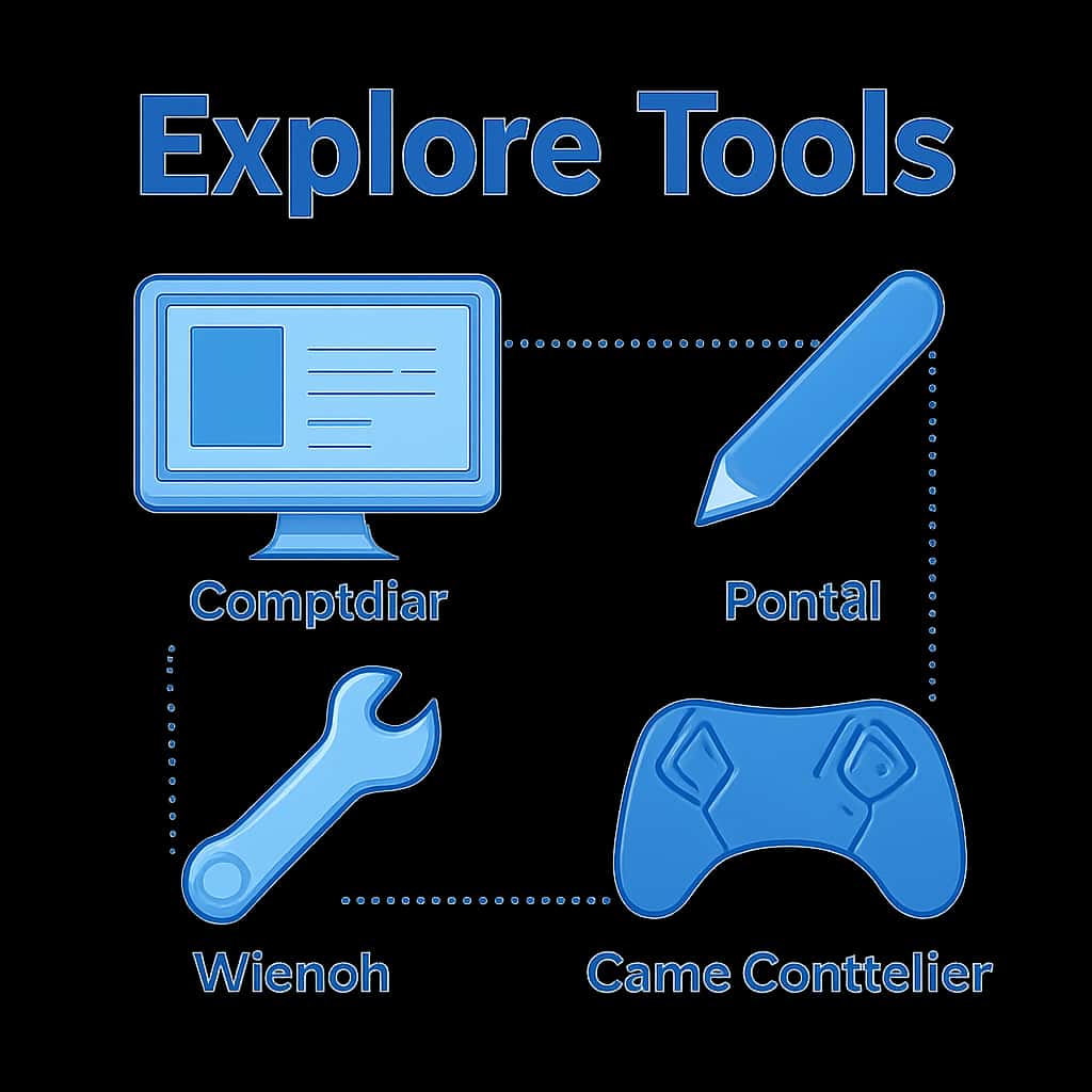An educational illustration representing the features and benefits of Game Goa tools.