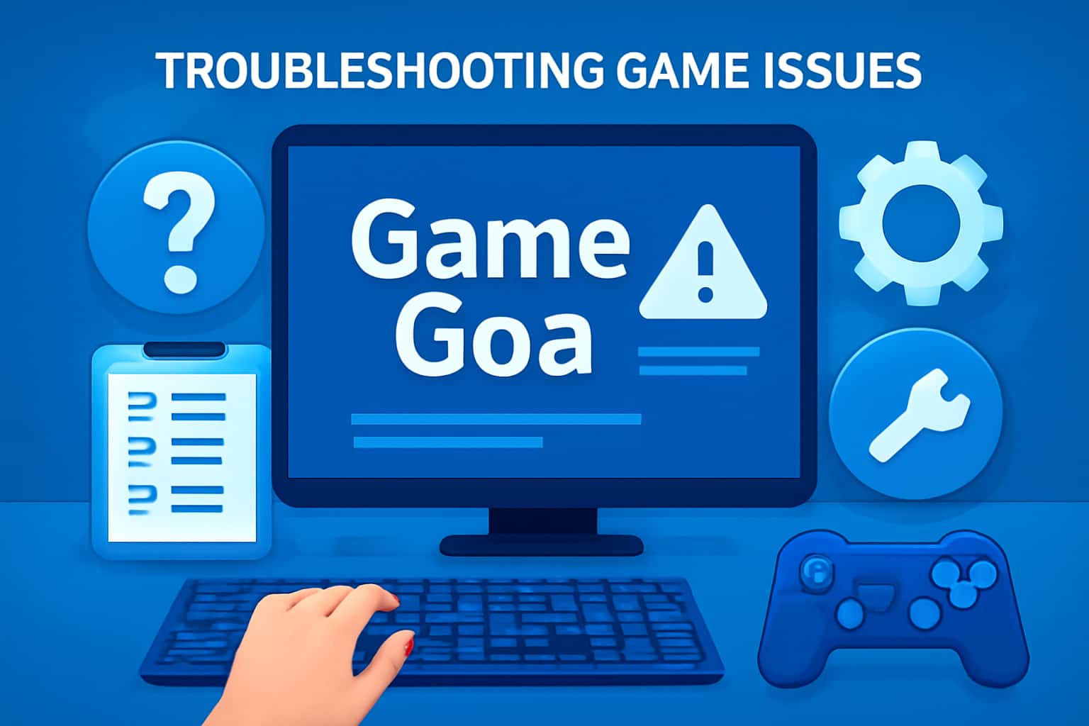 Informational scene focused on troubleshooting issues in the Game Goa app.